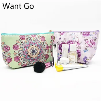 

Want Go Floral Women's Cosmetic Cases Makeup Organizer Bag Waterproof Leather Travel Storage Pouch Zipper Toiletry Wash Bag