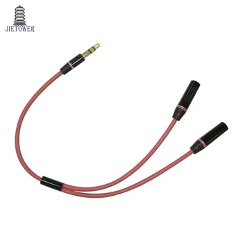 

1to2 Y aux cable 3.5mm male 1 to 2 female Metal branch red audio cable splitter earphone Lovers sweetheart aux cable 200pcs/lot