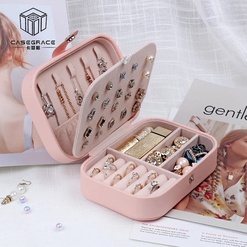 Lady PU Leather Jewelry Box Storage Box Ring Display Case Portable Jewelry Organizer for Necklaces Joyeros Organizador De Joyas