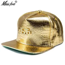 MissFox хип хоп 18k позолоченное пять колец боксерское изготовление со стразами плоские полями крокодиловый узор PU кожа золотые мужские головные уборы