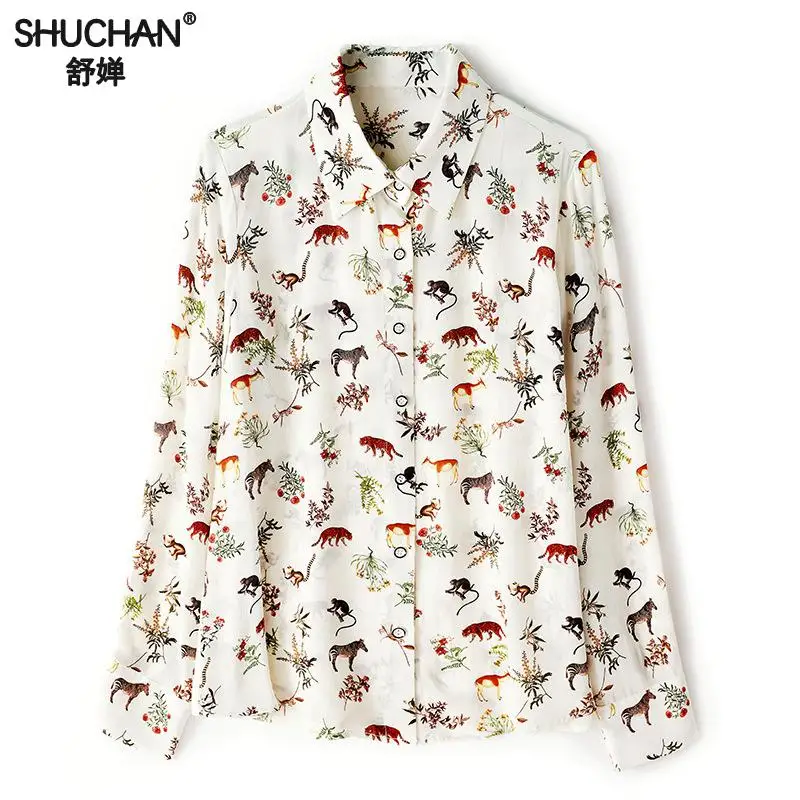 

Shuchan Animal Casual Shirts Women Blouses With Long Sleeve Blusas High Quality Women Designer Clothing 2019 New Style R10072