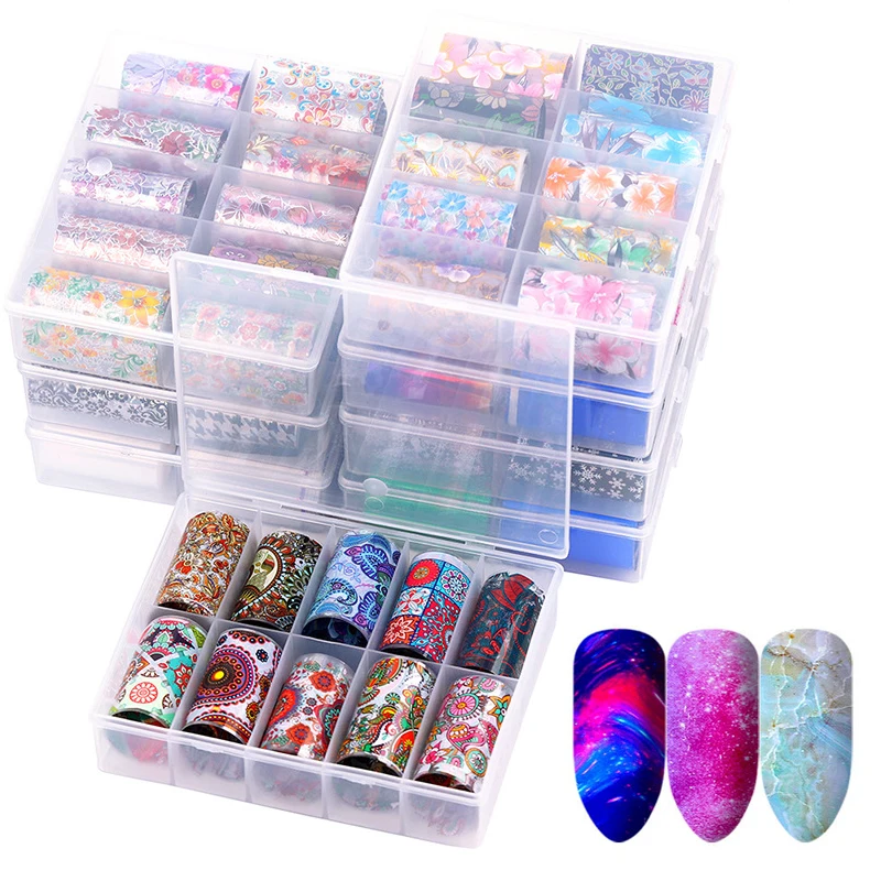 

10 Pcs Holographic Nail Foil Set Transparent Leopard AB Color Nail Art Decoration 4*120cm Manicure DIY Holo Transfer Stickers