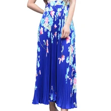 Женский винтажный Ретро стиль высокий эластичный пояс макси юбка трапециевидная клетчатая летнее пляжный отдых Цветочная расклешенная длинная Плиссированная юбка