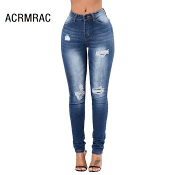 

Women jeans Slim Mid waist summer Hole Pencil pants Sexy Skinny jeans Woman 145