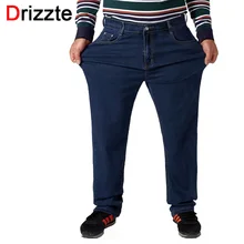 Drizzte реального размера плюс от 30 до 52 мужские синие прямые Стрейчевые джинсы обычные джинсовые брюки больших размеров длинные штаны для больших и высоких