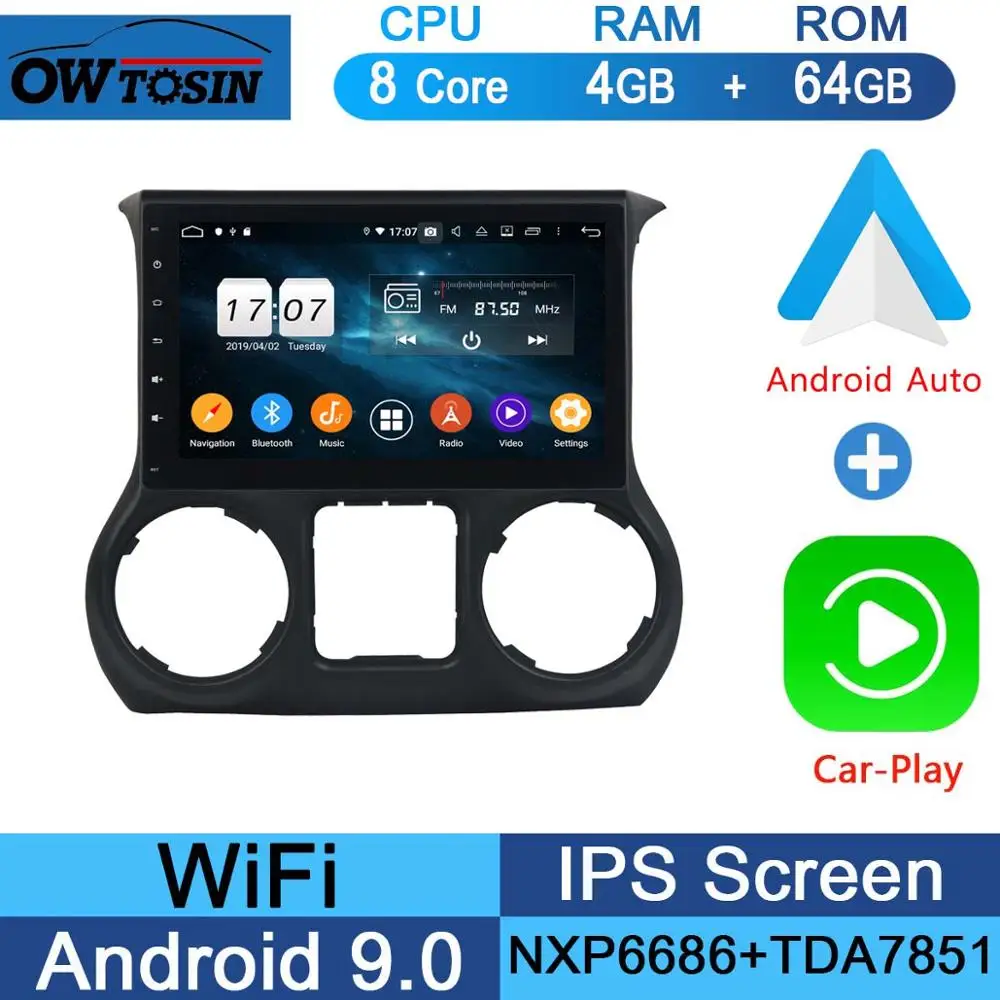 10," ips 8 ядерный 4G+ 64G Android 9,0 для Jeep Wrangler 3 JK 2011 2012 2013 автомобильный dvd-плеер радио gps Parrot BT - Цвет: 64G CarPlay Android