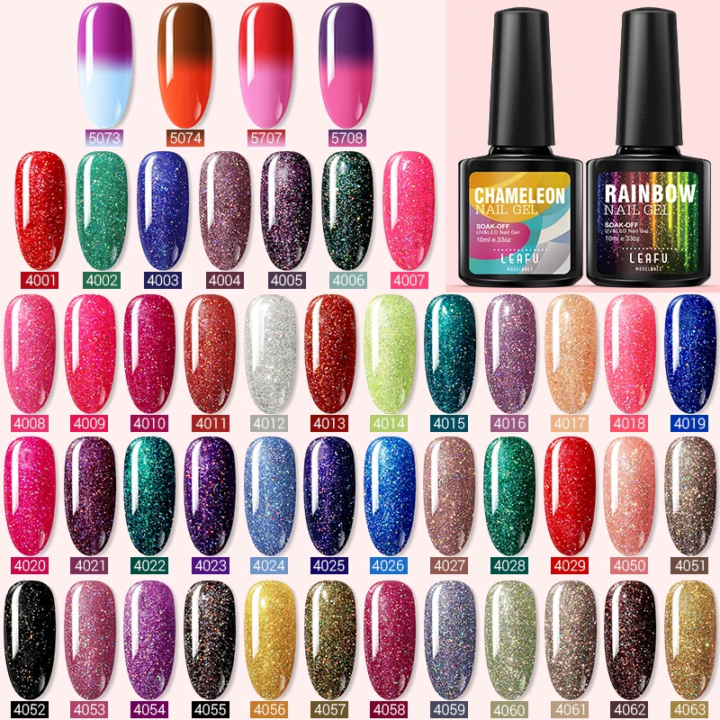 

Modelones Rainbow UV Nail Gel Polish Shiny Glitter Hybrid Nail Varnish Lacquer Semi Permanent Neon Sequins Led Gel Nail Polish