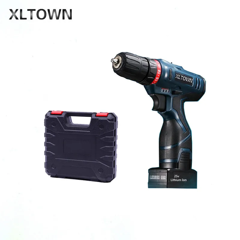 

Xltown 25v two-speed rechargeable lithium battery electric screwdriver with a Plastic box packaging electric drill power tool