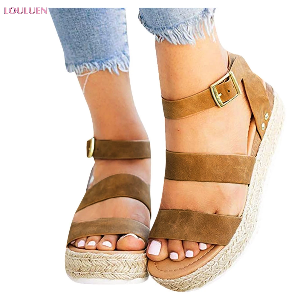 

2019 Sandals Women Fashion Flats Open Toe Ankle Thick Bottom Platform Buckle Strap Roman Sandals Plus Size 35- 43 Drop #0501