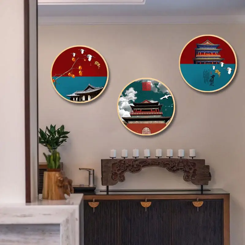 

Chinese style solid wood round decorative painting simple modern living room home painting restaurant HD Chinese Capital Palace