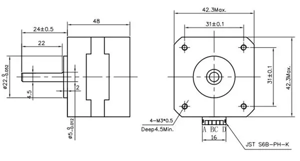 JKM NEMA17 1.8°42 Hybrid Stepper Motor Two Phase 48mm 5kg.cm 1.68A Step Motor