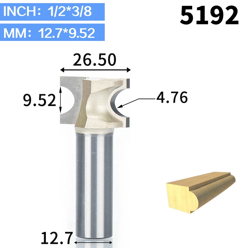 HUHAO 1 шт. 1/2 1/4 дюйма хвостовик полукруглый бит 2 Флейта концевая фреза для дерева без подшипник, деревообрабатывающий инструмент фреза - Длина режущей кромки: 5192
