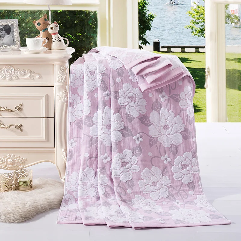100 Cotton Zero Twist Fabric Terry Towel Blankets 150*200cm Floral
