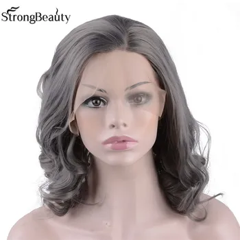 

Lace Front Wigs Short Bob Cut Wavy Gray Wig Heat Resistant Glueless Synthetic Wigs for Women 14 Inches