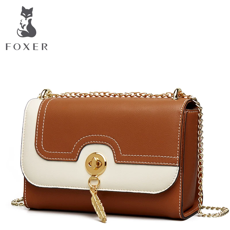 

FOXER Brand Women Crossbody Bags Leather Shoulder Bag for Lady Girl Small Fashion Chain Bag Flap Valentine's Day Gift