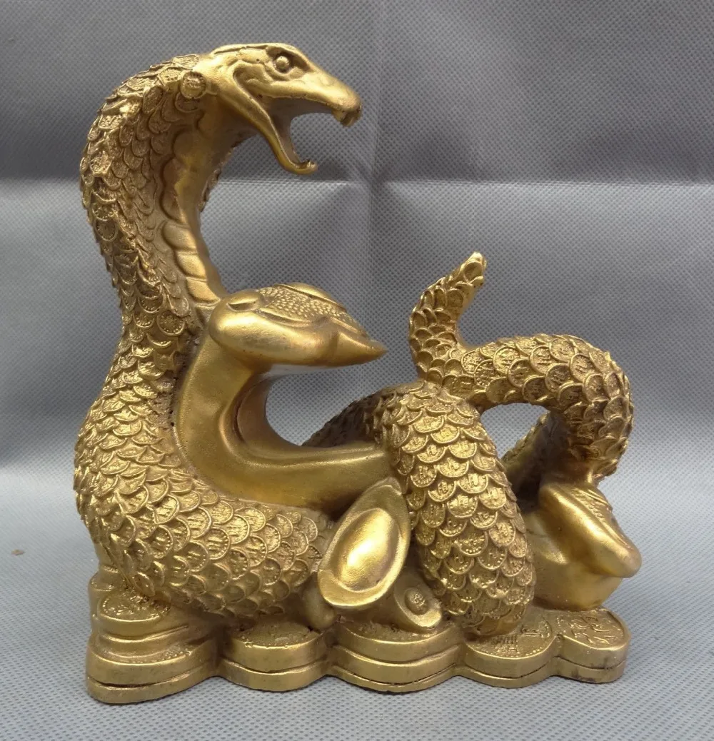 

shitou 002375 Chinese Brass Year Zodiac Wealth YuanBao Full Coin RuYi Snake Head Statue Animal discount 30% (C0324)