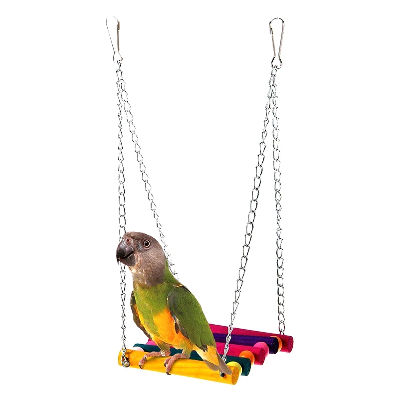 

Colorful Pet Parrot Wood Swing Standing Frame Bird Parakeet Chain Hook Hanging Wooden Stand Hammock Hamster Toy Cage Accessories