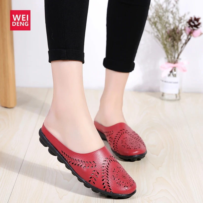 

WeiDeng Women Casual Genuine Leather Comfortable Soft Gommino Candy Color Super Light Fashion Flat Slip On Mother Shoes Loafers