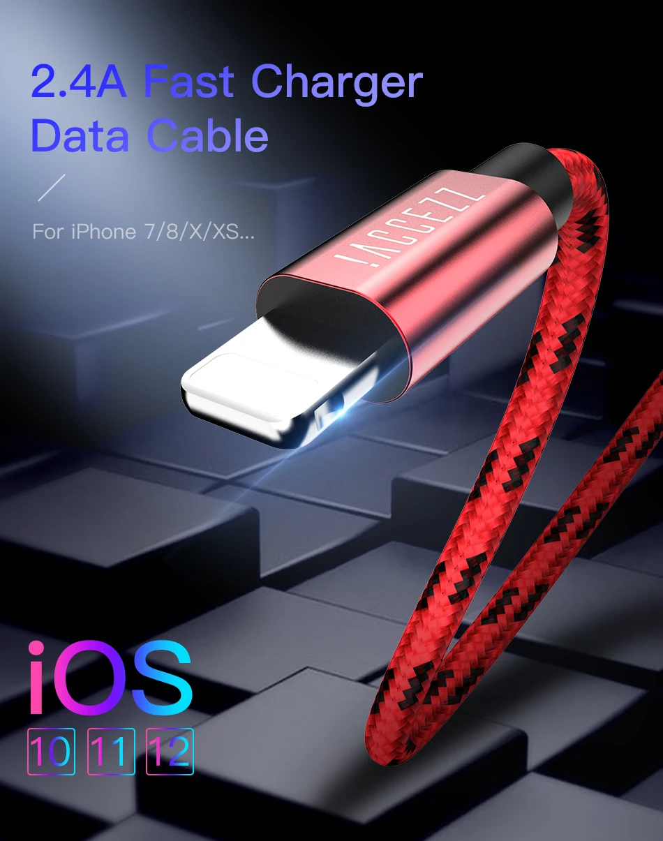 !ACCEZZ 2.4A USB Cable For iphone X XS MAX XR Support Data Transmission Phone Nylon Charging Cord 1M For iphone 8 7 6 5 Plus SE (1)
