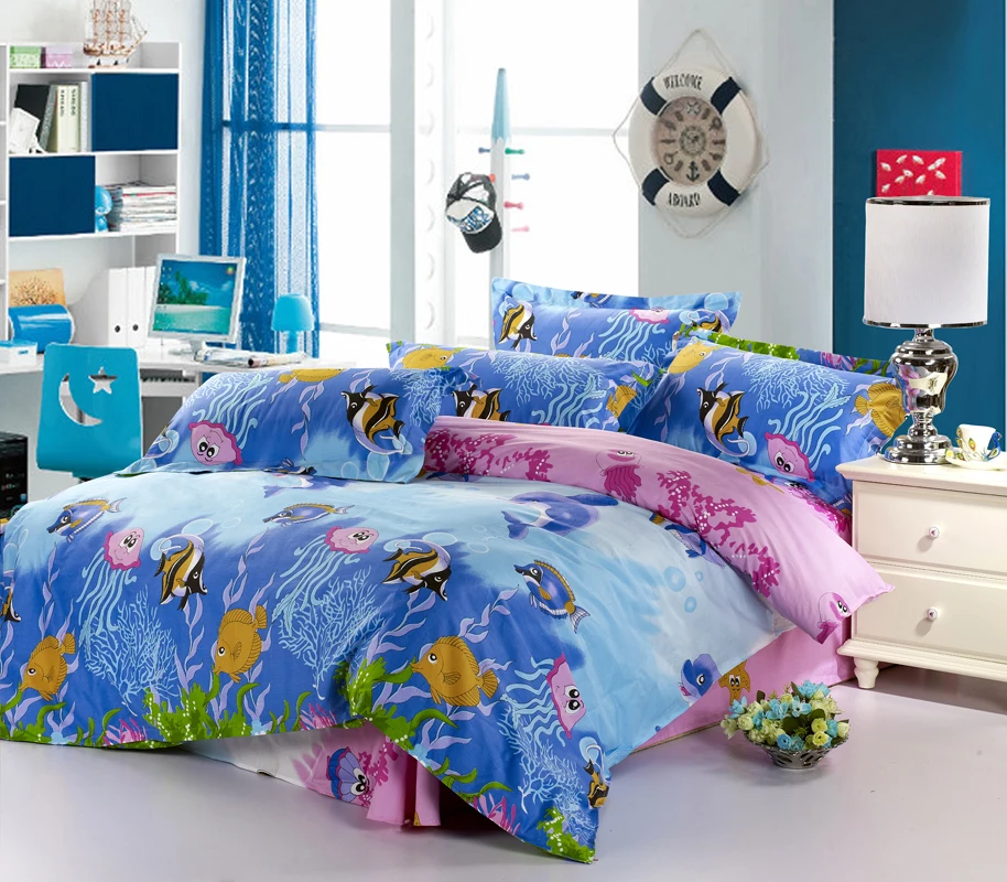 Fish comforter sets sets3d Bedding Set bed sheet 100 cotton Blue Duvet