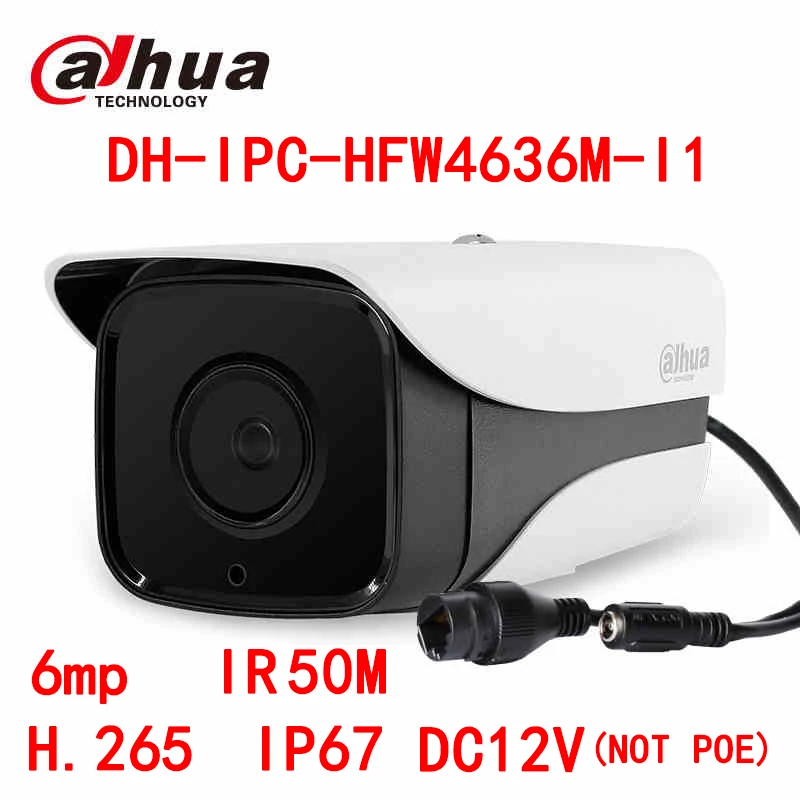 

dahua 6mp bullet IP camera DH-IPC-HFW4636M-I1 H.265/H.264 infrate 50m DC12V waterproof english spanish French language