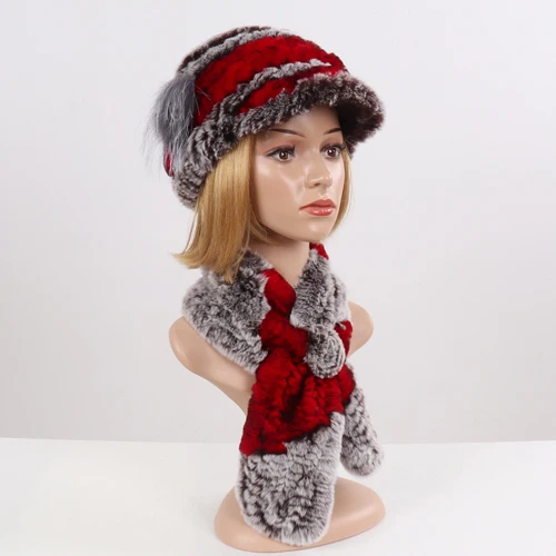 coffee red Новинка, модная меховая шапка для девушек, женская зимняя шапка, натуральный настоящий мех кролика, шапка, шарф, люкс Качество, женская шапка из натурального меха, глушитель - Цвет: coffee red