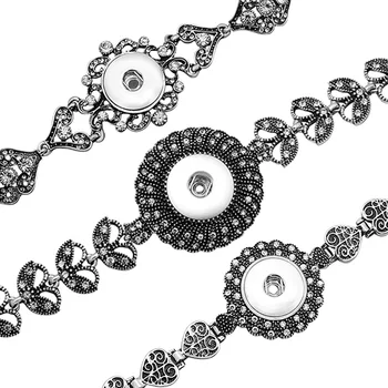 

New Fashion beauty flower pattern Rhinestone metal snap bracelets 18CM fit 18MM snap buttons jewelry wholesale SG0122