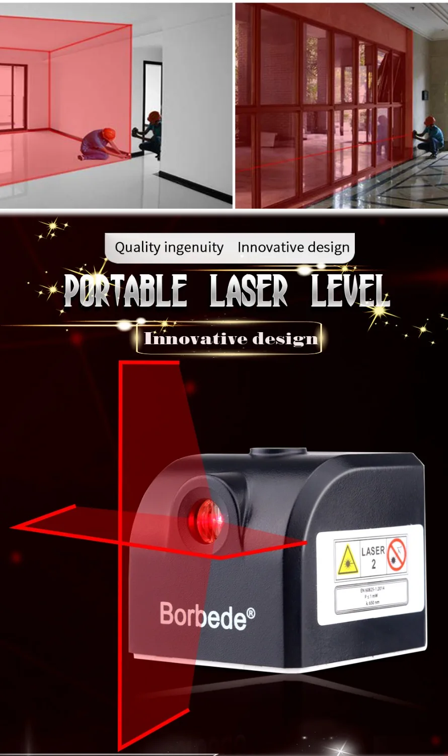 Borbede лазерный уровень 2 красные Горизонтальные и вертикальные лазерные поперечные линии, перезаряжаемый супер мини карманный размер
