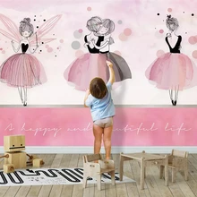 beibehang Custom fashion green three-dimensional Nordic pink ballerina girl children's room background papel de parede wallpaper