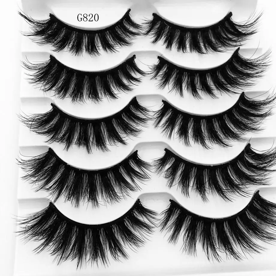 

5 Pairs Black Hand Made 3D Mink Eyelashes Extension Wispy Cross Mix False Long Eye Lash Lashes Beauty Makeup Tools G820