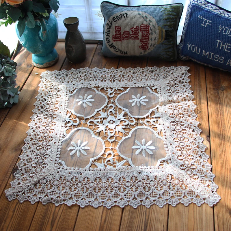 

Square 42cm Water Soluble Embroidery Lace Retro Placemat Coffee Dining Mat Table Fruit Coaster Fabric Placemats Christmas Decor