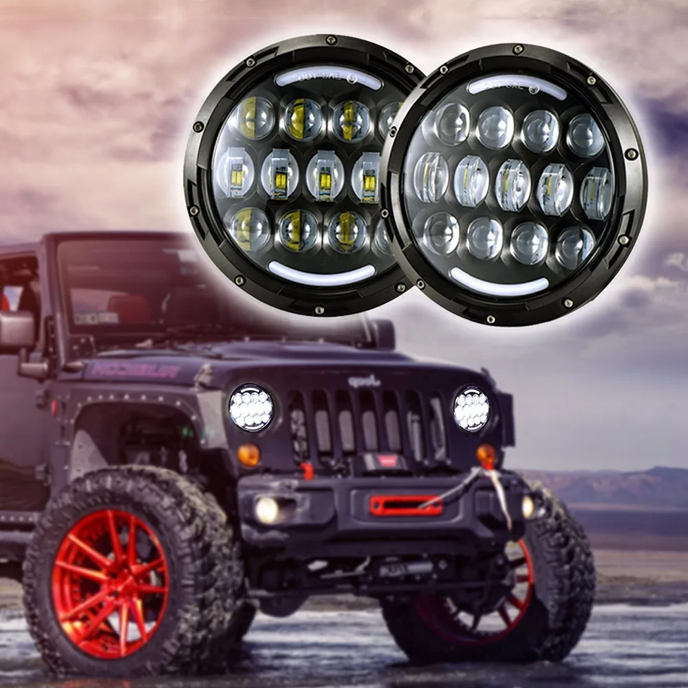 7'' harley led headlight 105W Round LED lights Hi/Lo Beam with Halo Ring DRL H4 Motorcycle headlamp for Wrangler JK Offroad