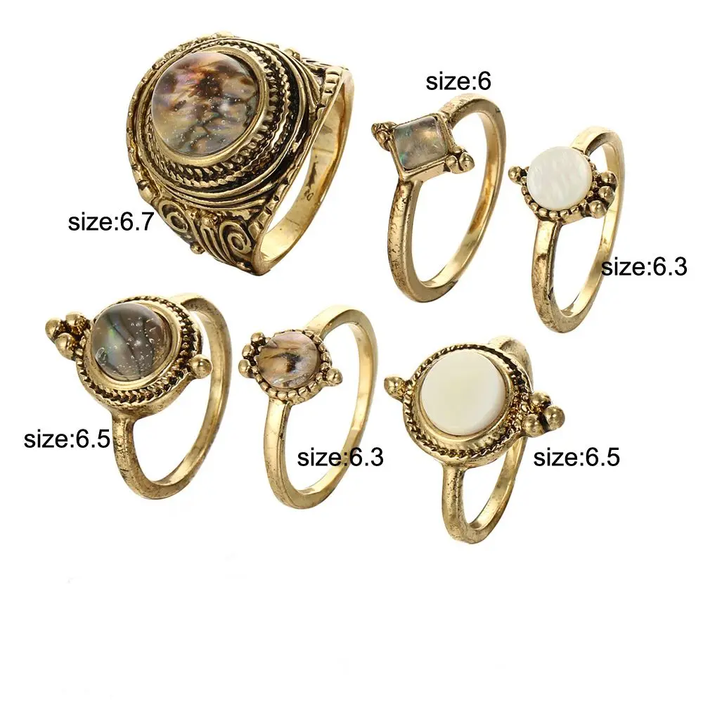 Download 6Pcs/Set Vintage Opal Rings Big Stone Ring Set For Women Antique Gold Color Midi Knuckle Party ...