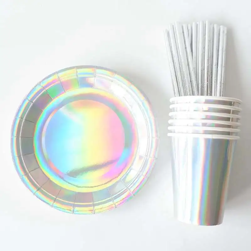 

45Pcs/set Gold and silver solid color Party Decoration Plate/Cup/Straw Baby Shower Birthday wedding Decors Kids Party Supplies