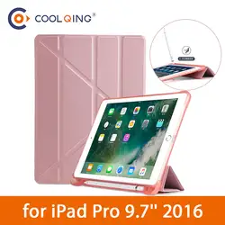 Мягкий ТПУ планшеты Чехол для iPad Pro 9,7 2016 Multi-folded Smart PU защитный чехол с подставка для ручки планшеты Чехлы для iPad 9,7 чехол