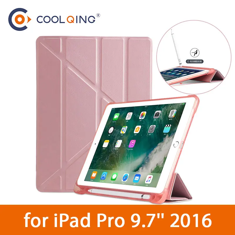 

Soft TPU Tablets Case For iPad Pro 9.7 2016 Multi-folded Smart PU Protective Cover With Pen Slot Tablet Cases For iPad 9.7 Case