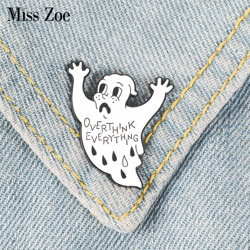 

Overthink Ghost Enamel Pin White Ghost Badge Brooch Bag Clothes Lapel pin Cartoon Simple Fun Punk Jewelry Gift for Friends