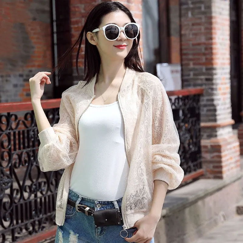 الربيع الصيف سترة المرأة واقية من الشمس سترة الدانتيل خليط شفافة سترة زائد حجم سستة عارضة ضئيلة معاطف السترة Q1217 الربيع الصيف سترة المرأة واقية من الشمس سترة الدانتيل خليط شفافة سترة زائد حجم سستة عارضة ضئيلة معاطف السترة Q1217