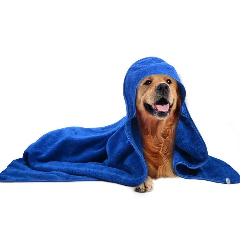 

Microfiber Oversized Hooded Bath Pet Towel Quickly Absorbing Water Bath Robe for Dog and Cat 100cmx100cm One Piece Grey Or Blue