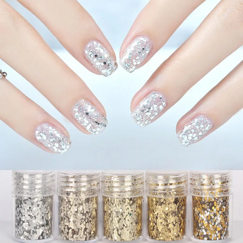 

4/5pcs/set Magic Mirror Chameleon Glitter Nail Flake Sequins Powder Gold Silver Red Irregular Paillette Manicure Nail Decoration