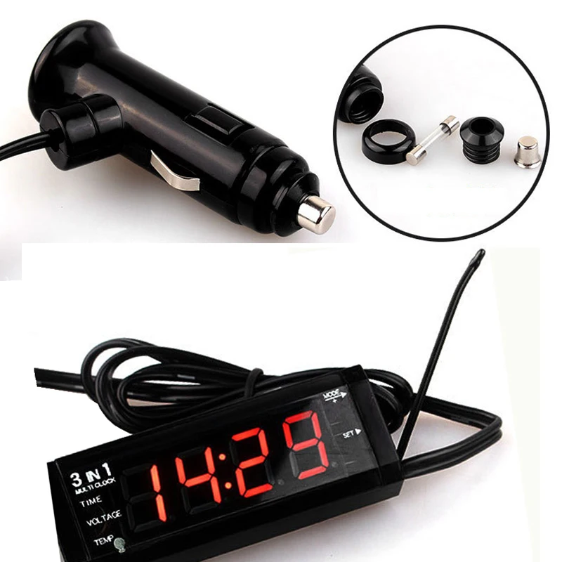 

12V-24V Car Thermometer Voltmeter Display Tester Time Clock LED Digital Display Multifunctional Vehicle Cigarette Lighter