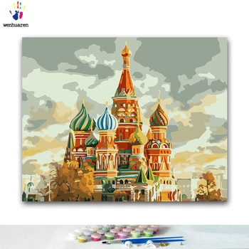 

DIY Coloring paint by numbers Colored castle paintings by numbers with kits 40x50 framed