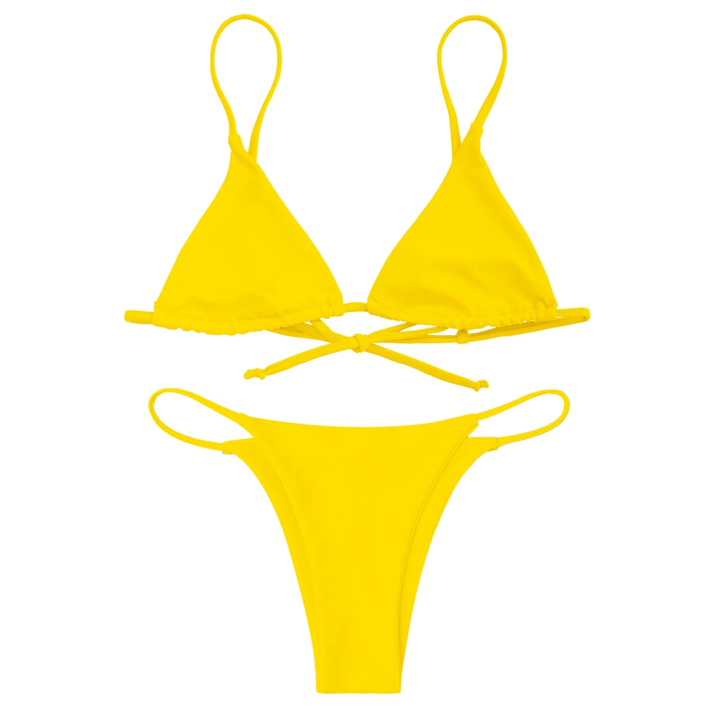 ZAFUL, новинка, купальник для женщин, Cami Bralette, стринги, набор бикини, сексуальный, низкая талия, на тонких бретелях, женский купальник, стринги, Biquni - Цвет: Yellow
