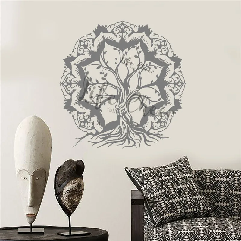 Life Of Tree Wall Art Decals Mandala Tree Vinyl Wall Sticker Home Decoration Yoga Studio Tree Wall Mandala Murals AC252