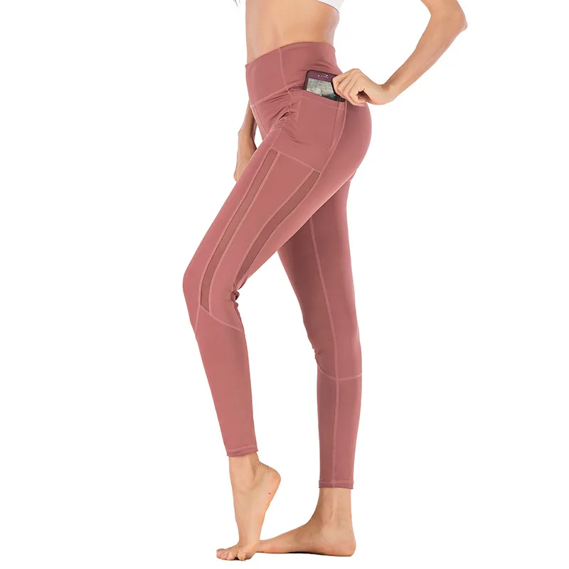 

New mesh stitching mobile phone pocket yoga pants tight fitness pants outdoor running tights leggings sport fitness