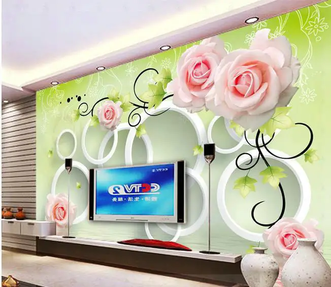 New large wallpaper Custom Rose reflection 3D stereoscopic 3d mural wall paper papel de parede stickers201574 wal | Обустройство дома