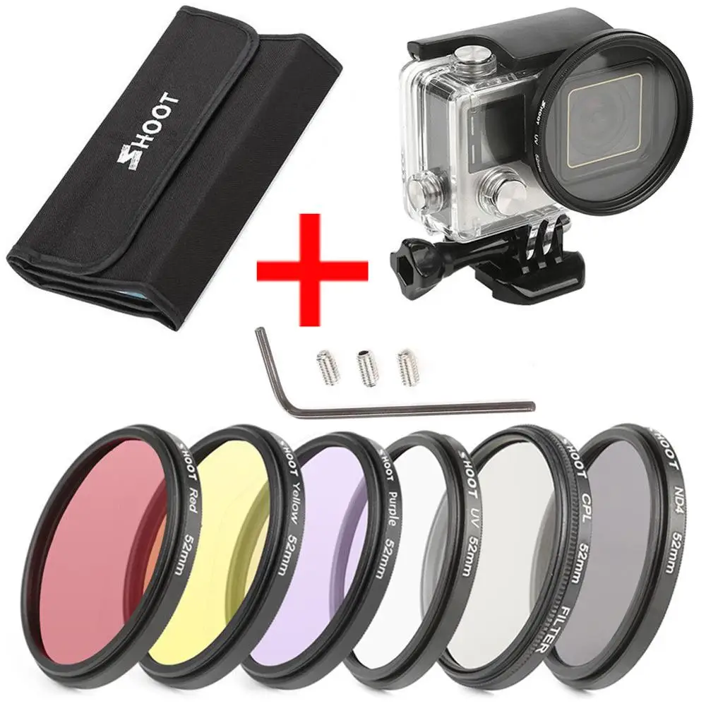 

6Pcs 52mm CPL UV ND2 Lens Filter Set with waterproof case and Adapter Ring Cap for action sport camera Hero 3+/4
