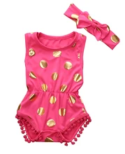 Cute Newborn Baby Girls Polka Dot Sleeveless Romper Jumpsuit Sunsuit+ Headband Outfits Set Clothes
