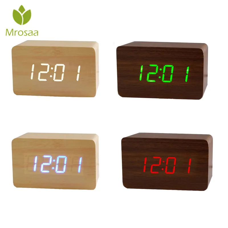 Mrosaa 1PC Sounds LED Digital Alarm Clock Multifunction Wood