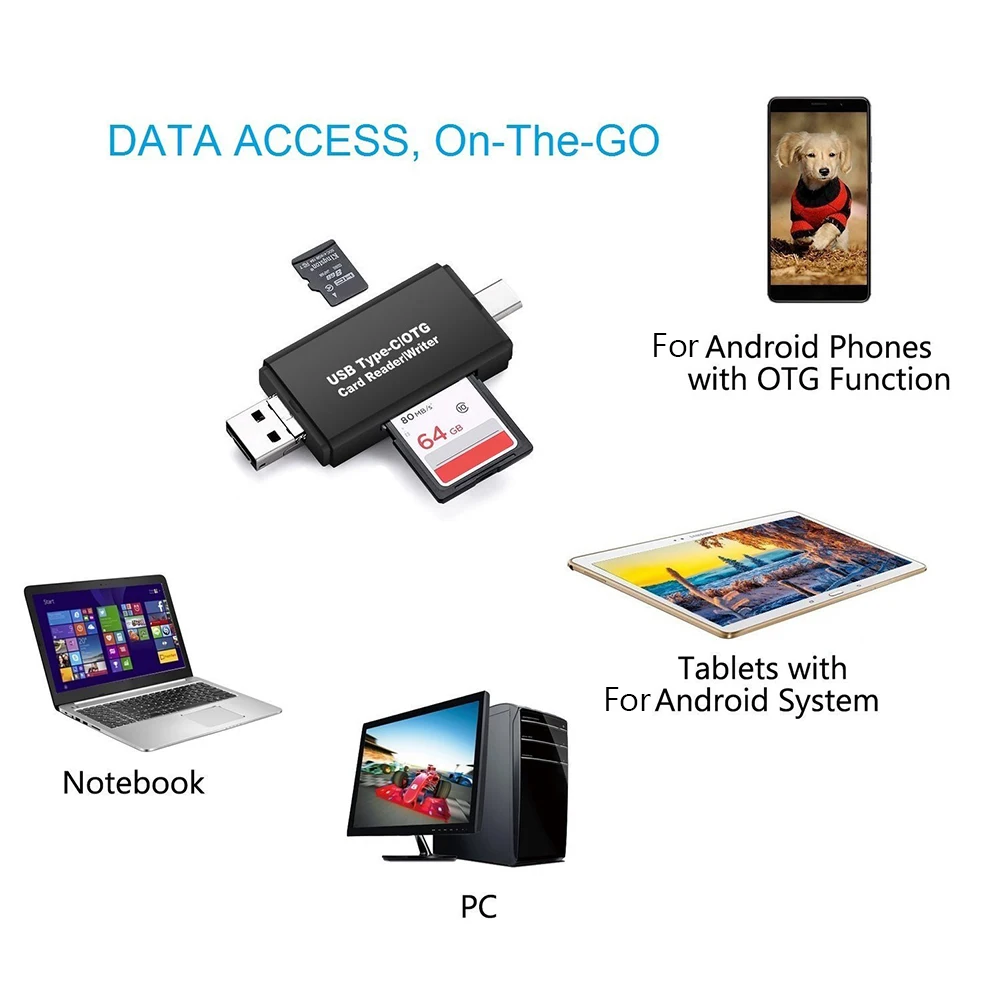 3-в-1 Мультифункциональный Тип-C USB 3,0 Micro-usb TF SD устройство чтения карт памяти OTG USB адаптер